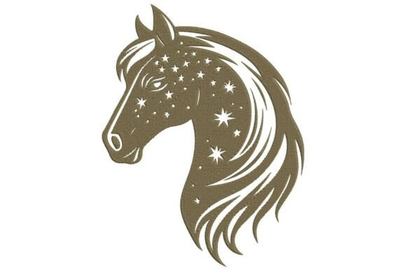 Celestial Horse in Olive Brown Embroidery Design