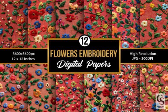 Red Embroidery Flowers Digital Paper Review